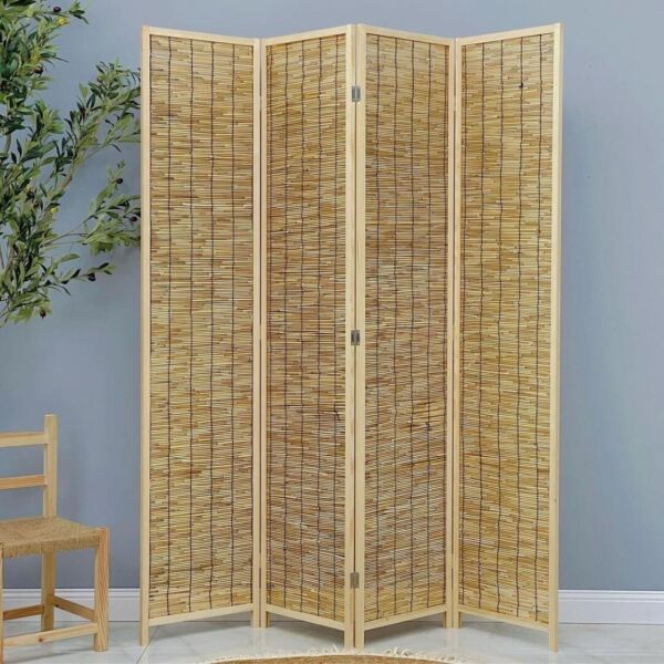 بارتشن خشب وراتان قابل للطي ساندرا