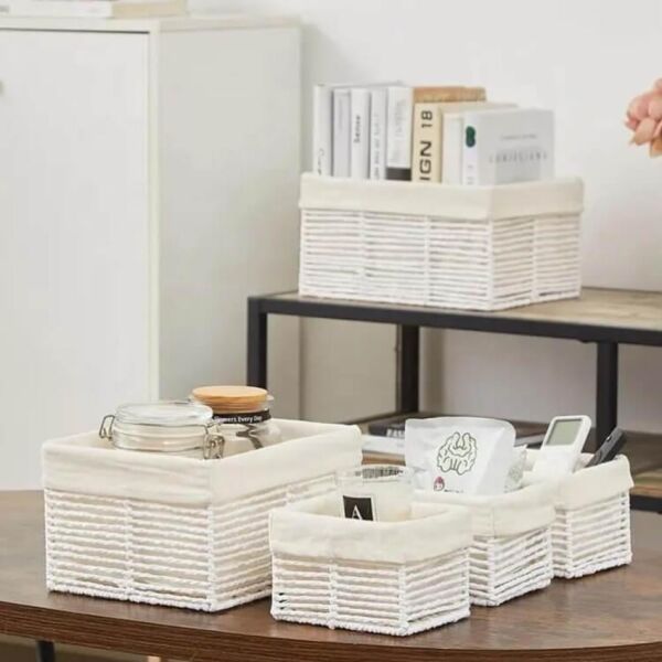 طقم سلال تخزين و تنظيم 5 قطع - ابيض