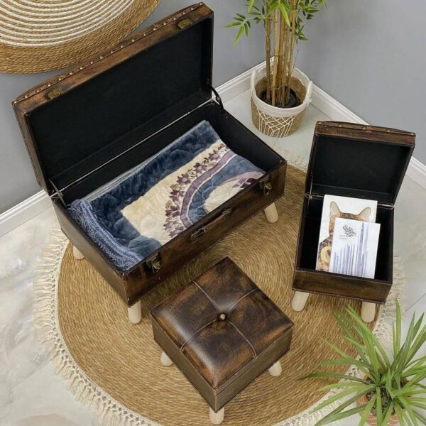 طقم مقعد ومسند قدم 3 قطع بمساحة تخزين صندوق