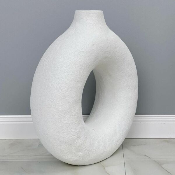 فازة فخار مدورة اوستاد - ابيض