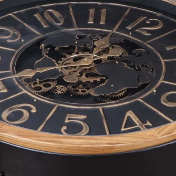 طاولة جانبية سطح ساعة حديد وخشب