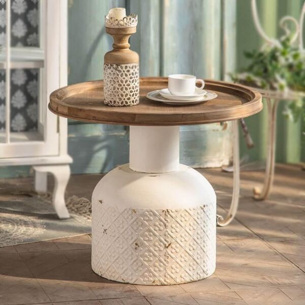 طاولة جانبية فينتج - ابيض عتيق