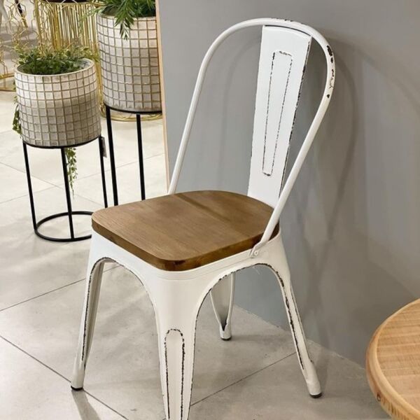 ‎كرسي طعام ميتالو - ابيض