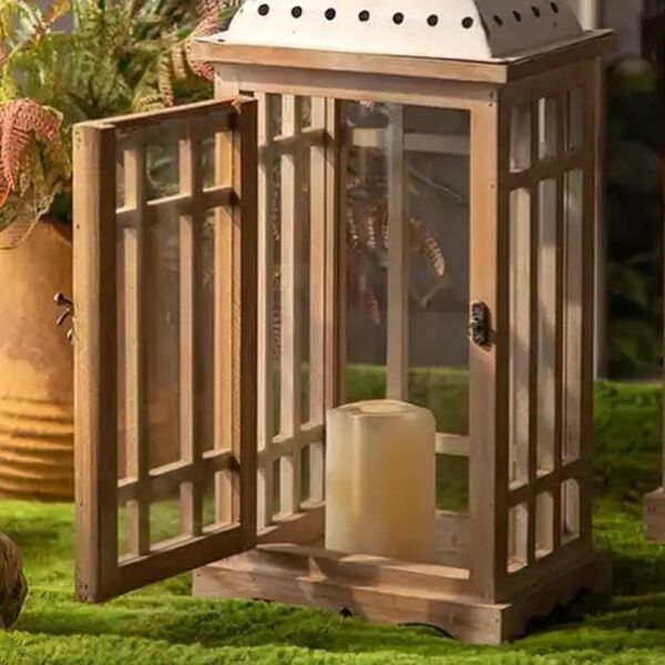 طقم فانوس خشب وحديد قطعتين فينويل