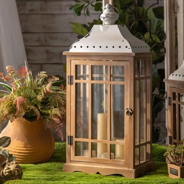 طقم فانوس خشب وحديد قطعتين فينويل