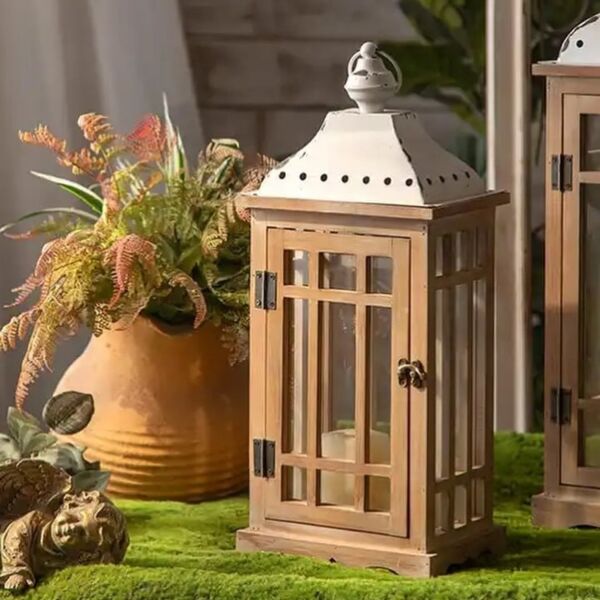 طقم فانوس خشب وحديد قطعتين فينويل