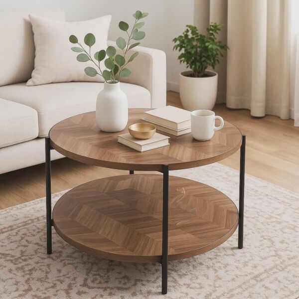 طاولة قهوة خشب و حديد فيرو