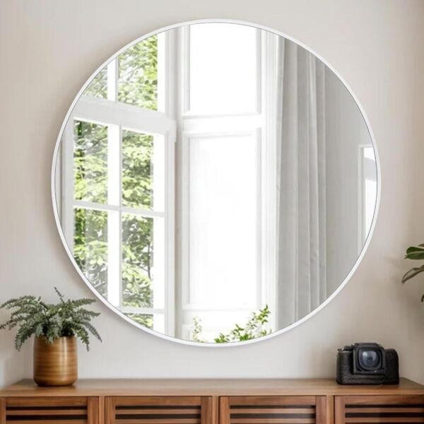 مرآة جدارية دائرية 120 سم رينول - ابيض