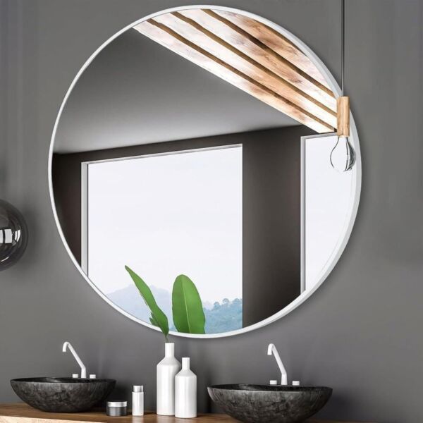 مرآة جدارية دائرية 120 سم رينول - ابيض