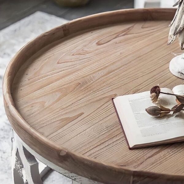 طاولة جانبية خشب ريفي حفر إسكسا - ابيض