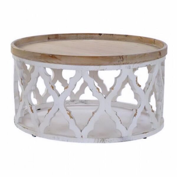 طاولة قهوة خشب ريفي حفر إسكسا - ابيض