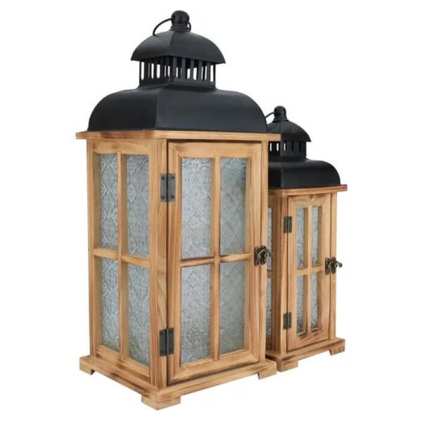 طقم فانوس الينا قطعتين - خشبي واسود