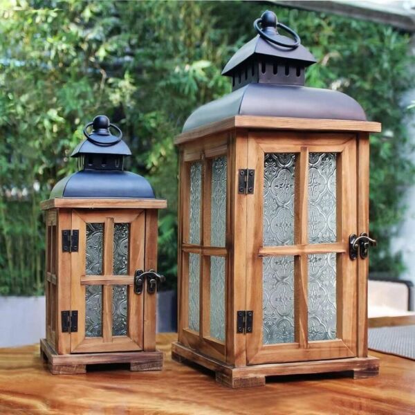 طقم فانوس الينا قطعتين - خشبي واسود