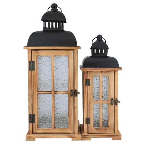 طقم فانوس الينا قطعتين - خشبي واسود