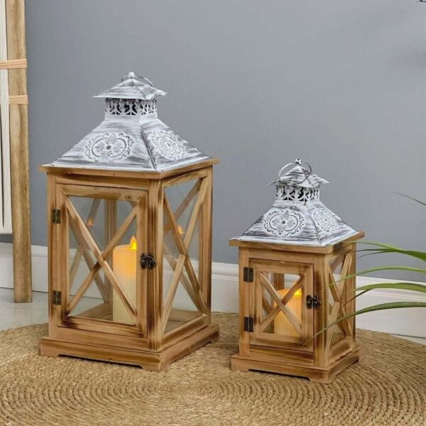 طقم فانوس خشب قطعتين