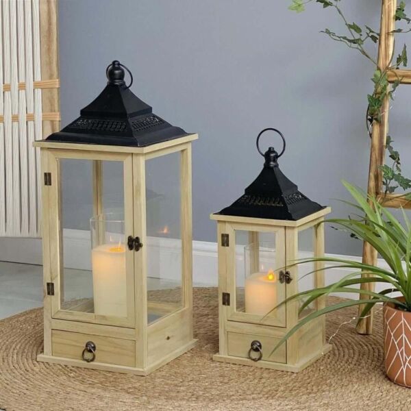 طقم فانوس خشب وحديد قطعتين