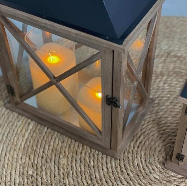 طقم فانوس خشب قطعتين مازول