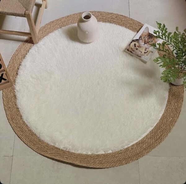 مفرش بوهيمي خوص وفرو - 100 سم