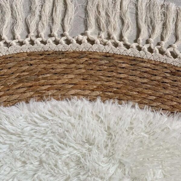 مفرش أرضي بوهيمي خوص وفرو - 100 سم