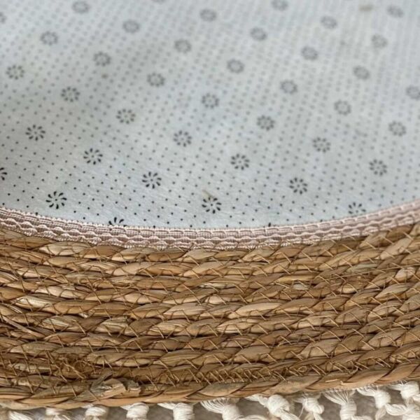 مفرش أرضي بوهيمي خوص وفرو - 100 سم