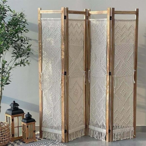 بارتشن خشب طبيعي وخيوط - بوهيمي