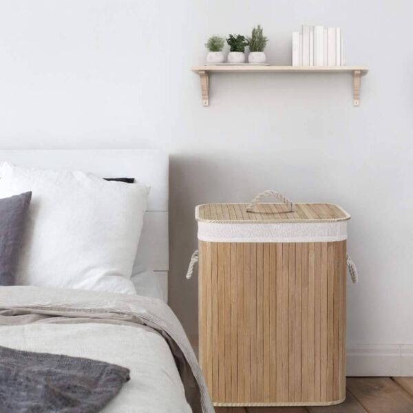 سلة غسيل خيزران مستطيلة