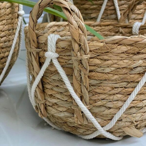 طقم سلال قش وحبل 3 قطع بوهيمي