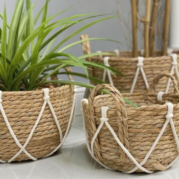 طقم سلال قش وحبل 3 قطع بوهيمي