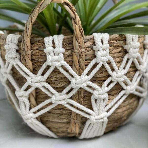 طقم سلال قش وحبال مكرمية 3 قطع