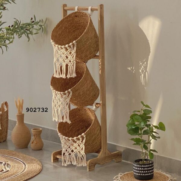 ستاند خشبي بسلال خوص رينو