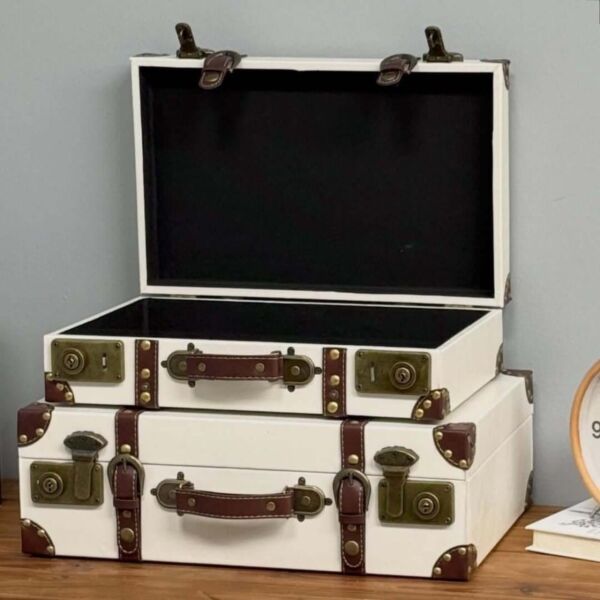 صندوق تخزين جلد قطعتين سيمبل - ابيض