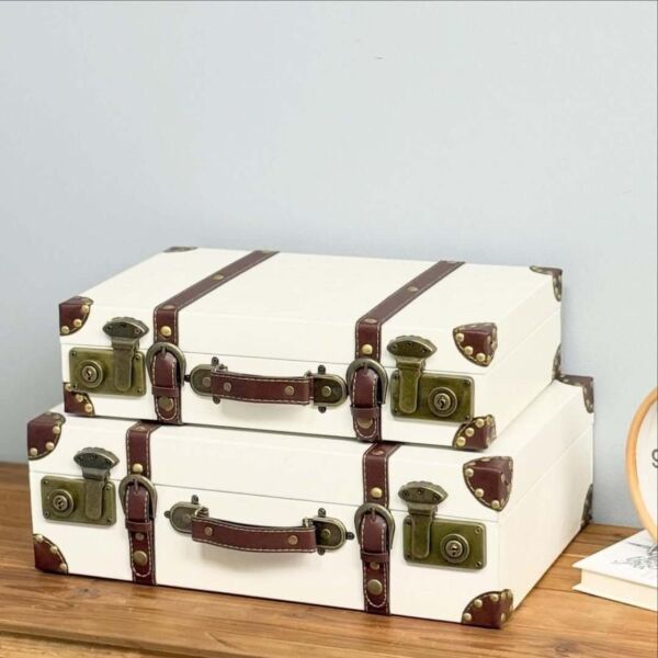 صندوق تخزين جلد قطعتين سيمبل - ابيض