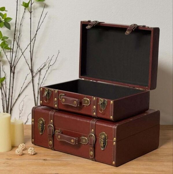 صندوق تخزين جلد انتيك قطعتين اومرين