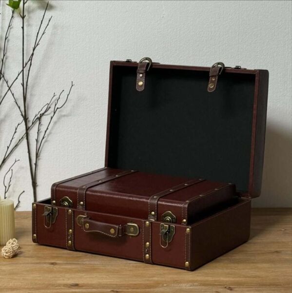 صندوق تخزين جلد انتيك قطعتين اومرين
