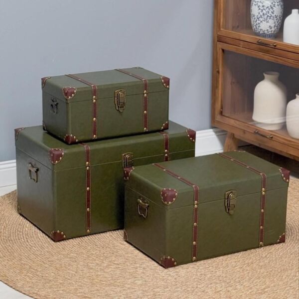 صندوق جلد 3 قطع فينتيج - اخضر