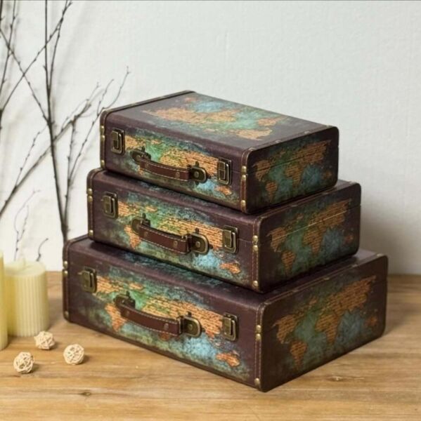 صندوق تخزين جلد 3 قطع فينتيج