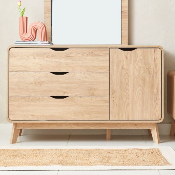 طاولة تزيين كبيرة بباب واحد و3 أدراج بدون مرآة - نورديكا