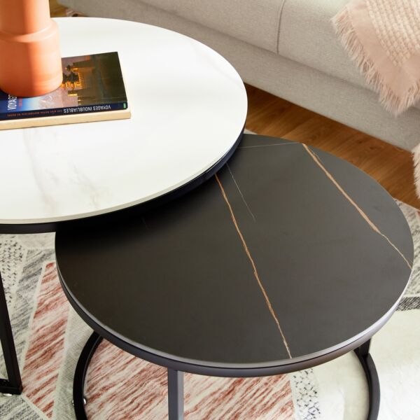 طاولة قهوة من الحجر الملبد من مارويل - طقم من قطعتين