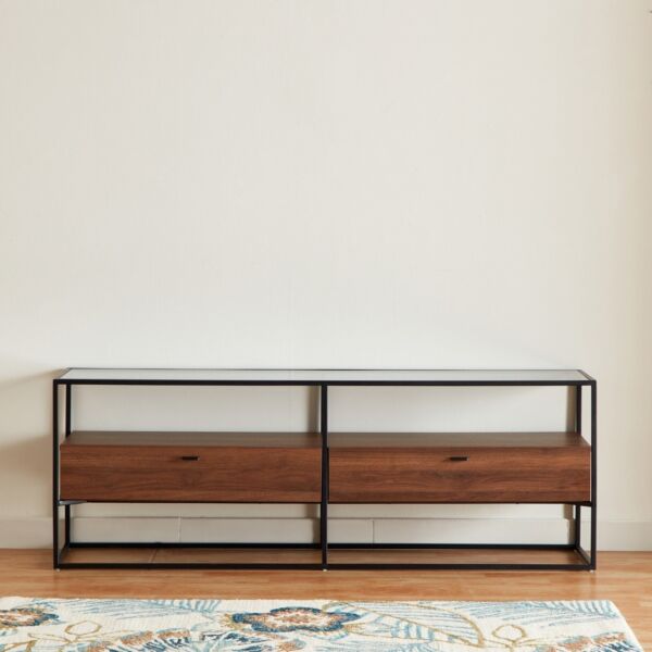 طاولة تلفزيون حتى 70 بوصة بسطح زجاجي من روبي