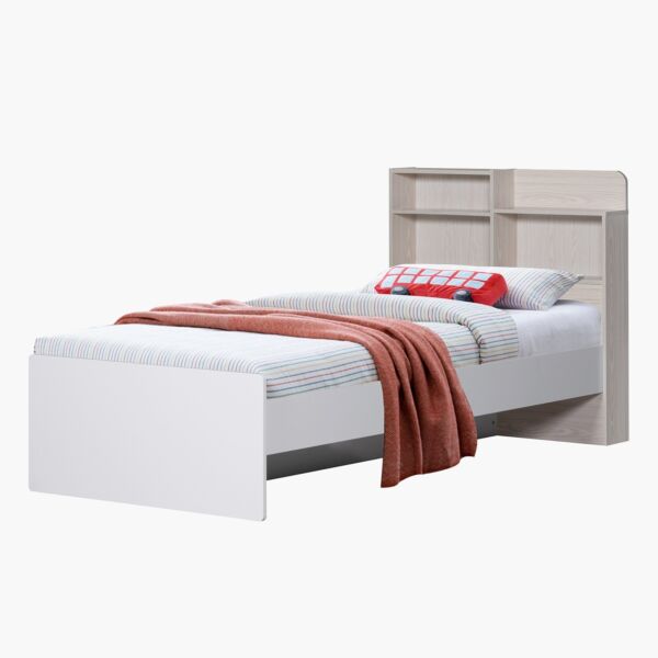 سرير بلوح رأسي بمساحة تخزين من فانيلا - 90x190 سم