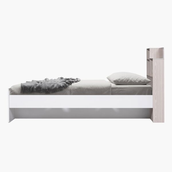 سرير بلوح رأسي بمساحة تخزين من فانيلا - 90x190 سم