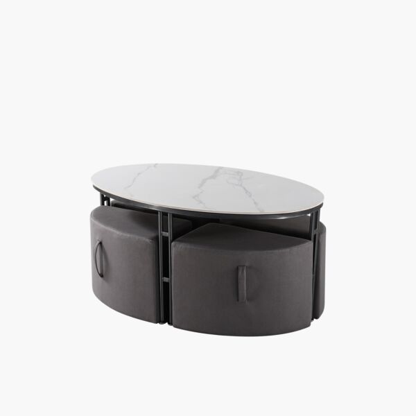 طاولة قهوة من الحجر الملبد و4 مقاعد من كومباكت