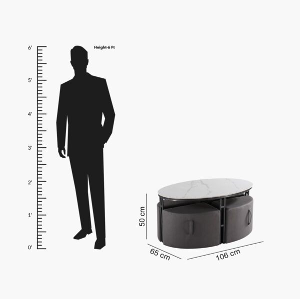 طاولة قهوة من الحجر الملبد و4 مقاعد من كومباكت
