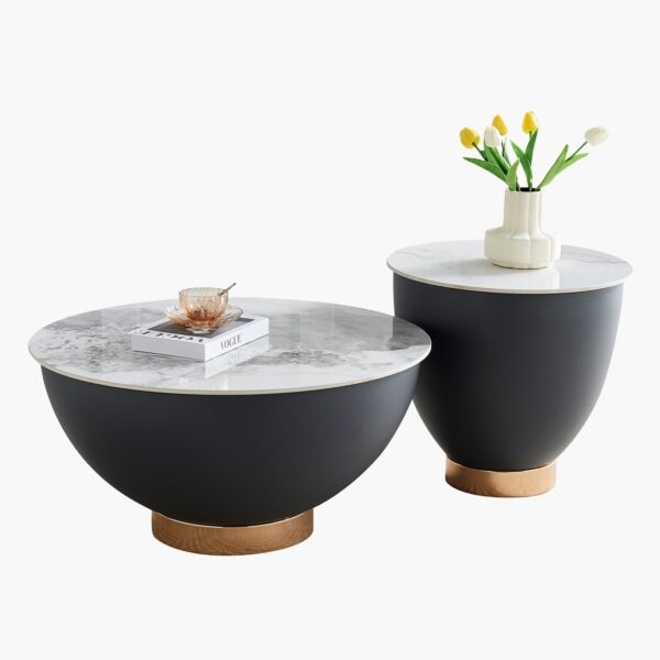 طقم طاولة قهوة من الحجر الملبد بمساحة تخزين من أوساكا