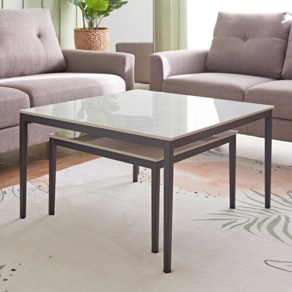 طاولة قهوة مربعة من الحجر الملبد من بارون - طقم من قطعتين