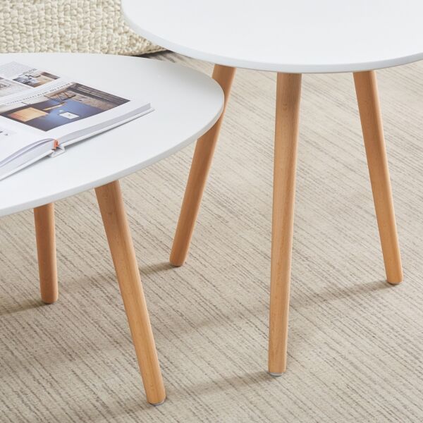 طقم 2 طاولة قهوة بيضاوية بأرجل من الخشب الصلب من توتو