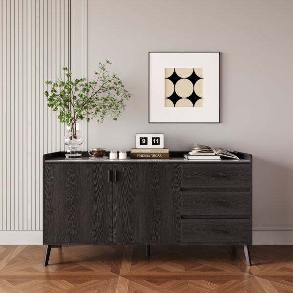 خزانة جانبية بسطح من الحجر الملبد ببابين و3 أدراج من مارويل