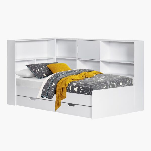 سرير فردي برف تخزين ولوح رأسي مع درجين من فانيلا - 90x200 سم