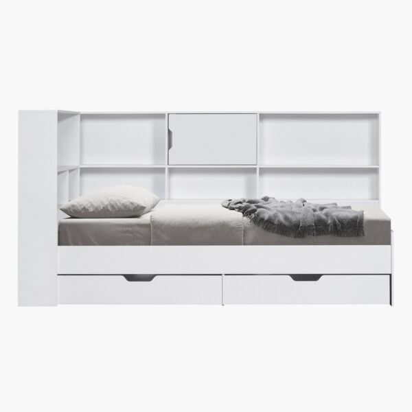 سرير فردي برف تخزين ولوح رأسي مع درجين من فانيلا - 90x200 سم