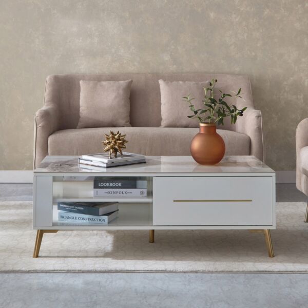 طاولة قهوة بسطح من الحجر الملبد باللؤلؤ